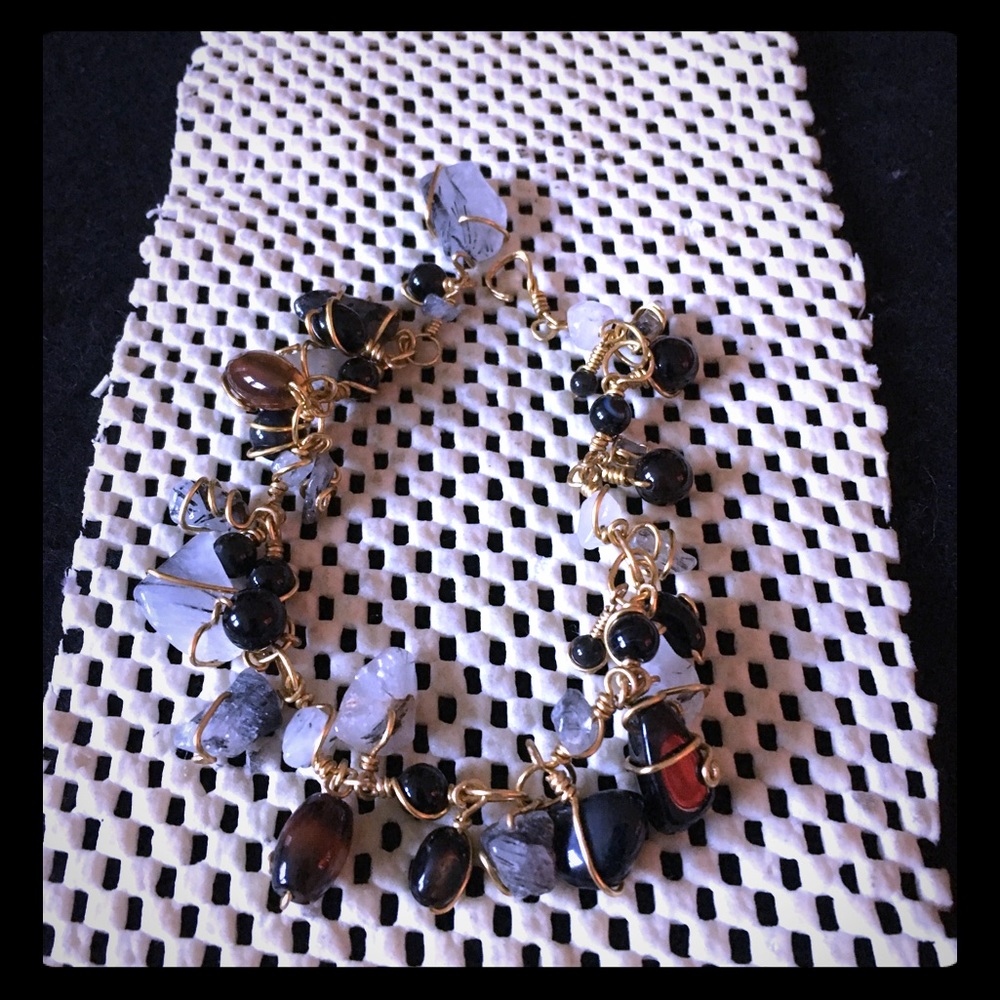 Brass Wire Wrap Semiprecious Stone Bracelet